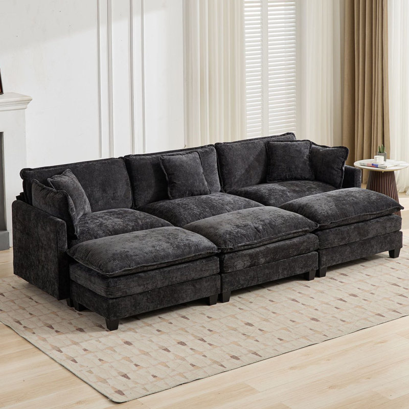 Canapé-lit modulaire avec canapé-lit surdimensionné Schmucker, Chenille noir, H 33 po x l 113,8 po x P 35 po