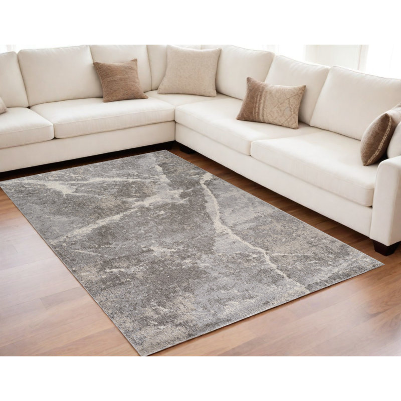 Tapis abstrait gris et ivoire 5 pi x 8 pi