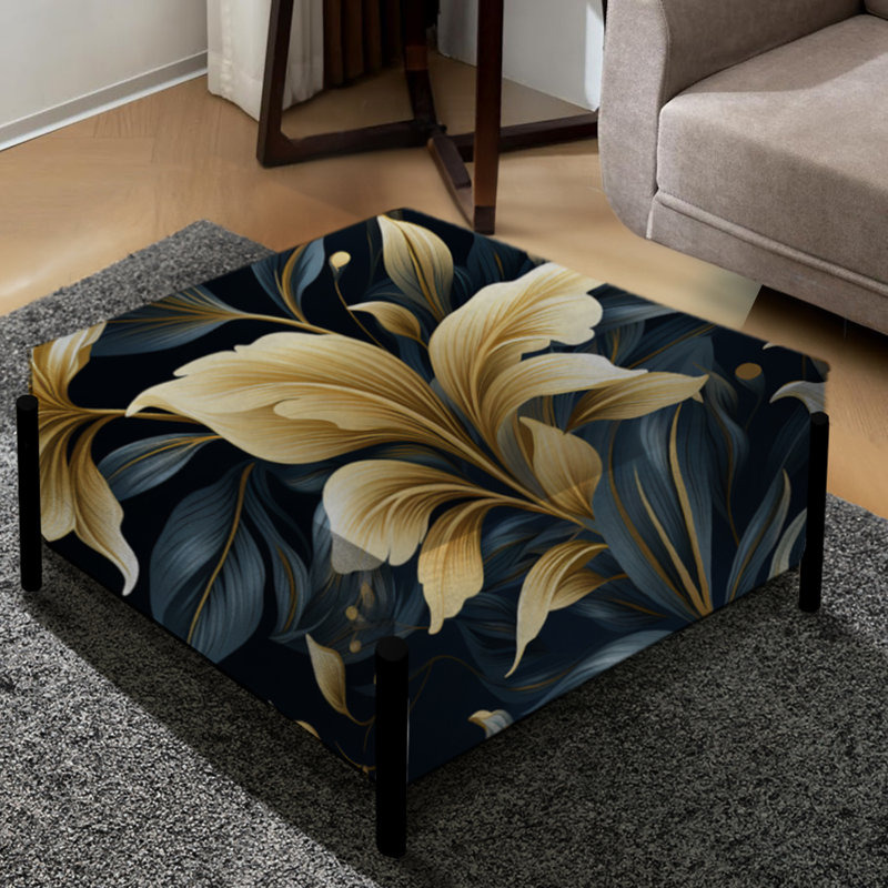 Beige et bleu Dahlia Retreat - Grand repose-pieds carré floral