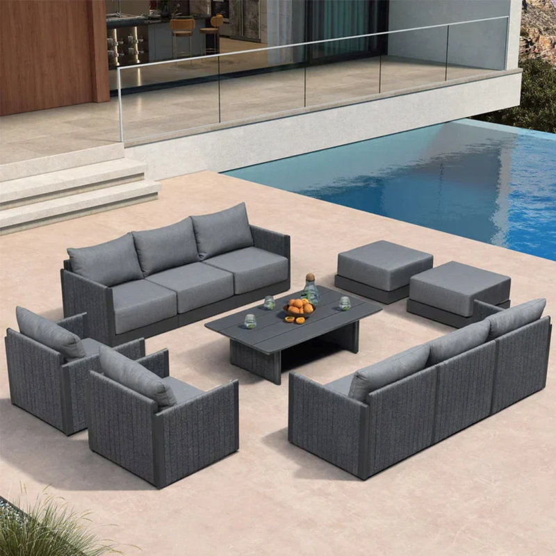 11 Pieces Patio Conversation Sets with Coffee Table, All Weather Outdoor Couch Sectional Set with Cushion, Patio Conversation Set for Garden Poolside Backyard Gray