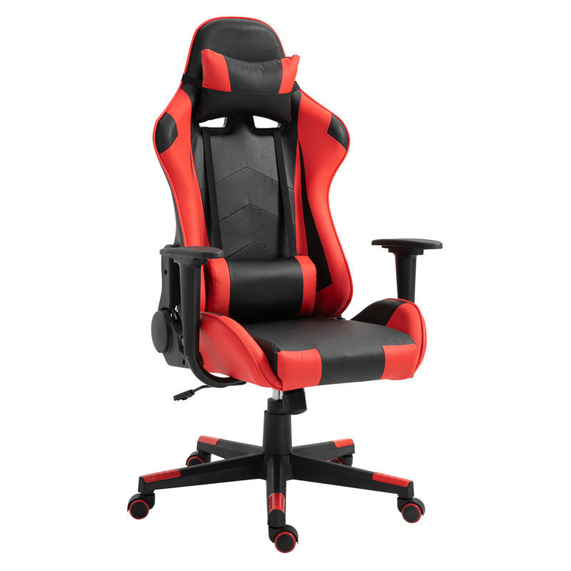 Inbox Zero Adjustable Reclining Ergonomic Swiveling PC & Racing Game Chair, Black/Red