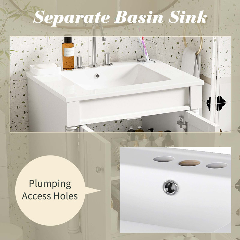 Meuble-lavabo 24 po avec lavabo supérieur, Blanc, Argent argent