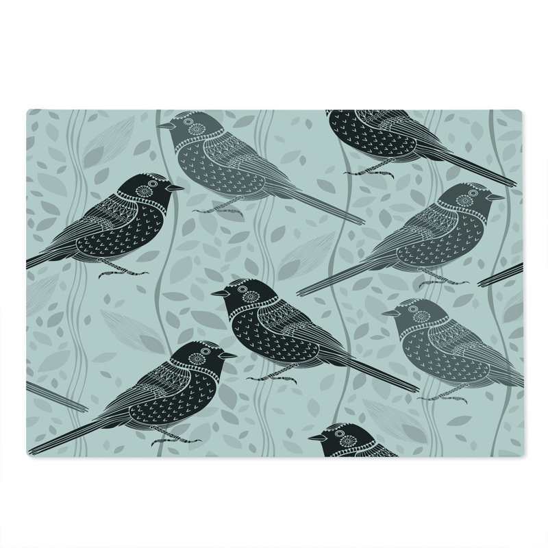 Planche à découper grise Ambesonne, grands oiseaux et motifs floraux gris blanc noir