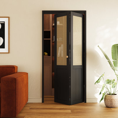 Portes pliantes pliantes 36 po x 80 po en bois manufacturé et imitation rotin tissées à la main avec quincaillerie