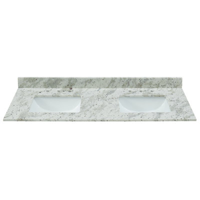 Plateau de meuble-lavabo double 61 po en granit blanc avec lavabo 61 po Glacier