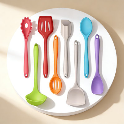 8-Piece Silicone Kitchen Utensil Set With Stainless Steel Core, Heat Resistant Cooking Tools For Nonstick Cookware, Dishwasher Safe Utensils Set