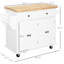 Îlot de cuisine roulant avec comptoir en bois d'hévéa, étagère à épices et tiroirs - accessoire de rangement blanc pratique, porte-serviettes pratique