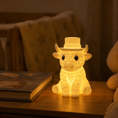 Cute Cow With Top Hat Silicone Night Light Soft  Kids Bedside Lamp