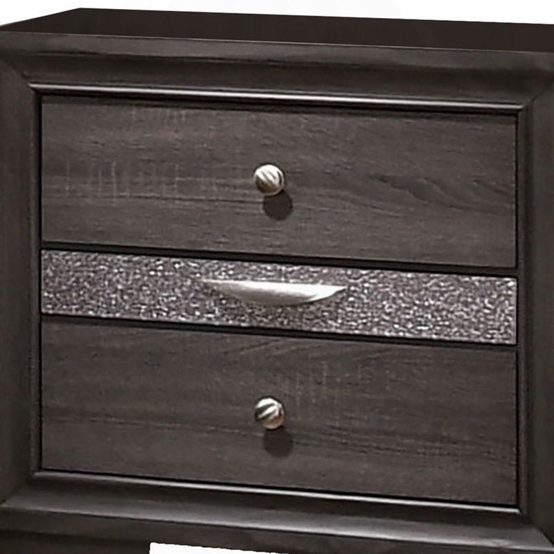 Table de chevet en bois avec 2 tiroirs et 1 tiroir à bijoux, gris et argent
