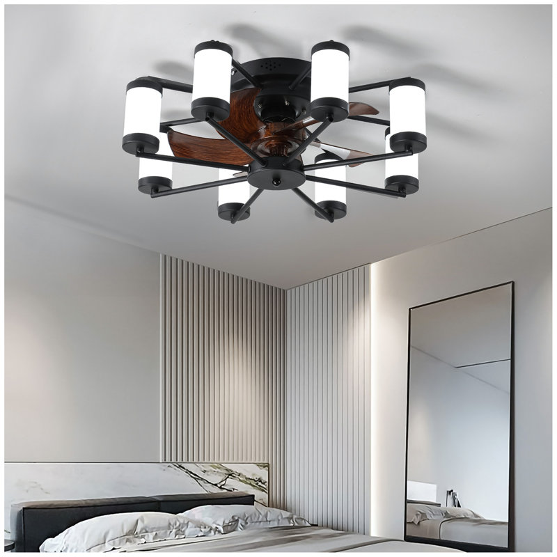 Ceiling Fan Light - Windmill-Shaped Flush Mount Ceiling Fan With Light With Remote Control And Timer,, Black/White