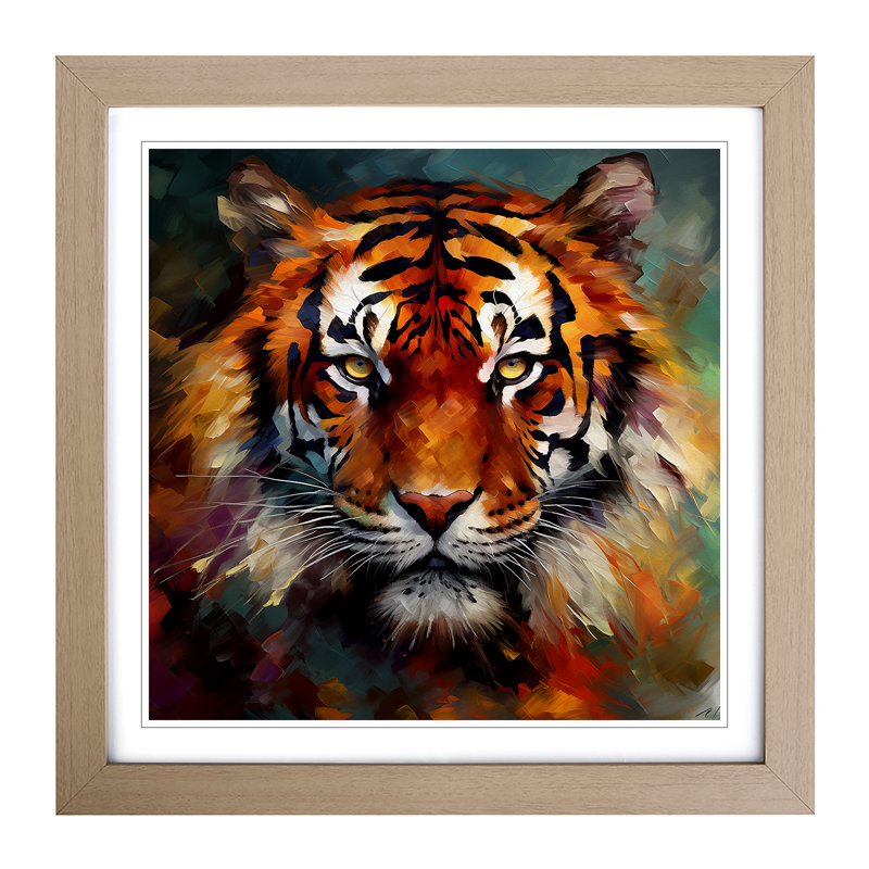 Tiger Abstract Art No.2 - Framed Print, Oak