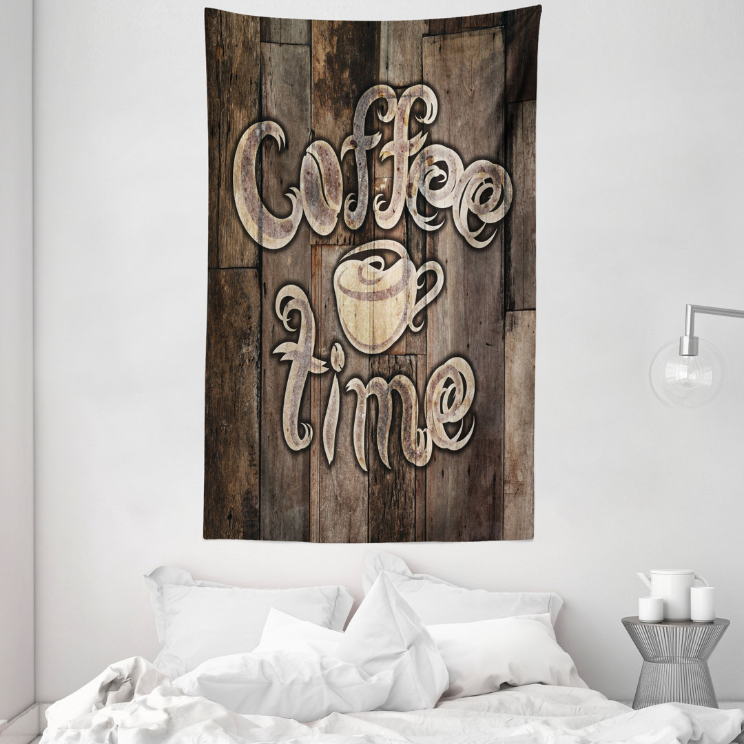 Wandteppich Coffee Time Grunge Back in Umber Creme und Kakao