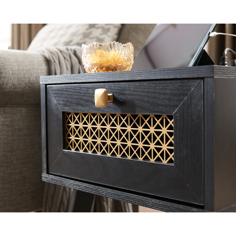 Hedva End Table with Storage and Built-In Outlets, Black