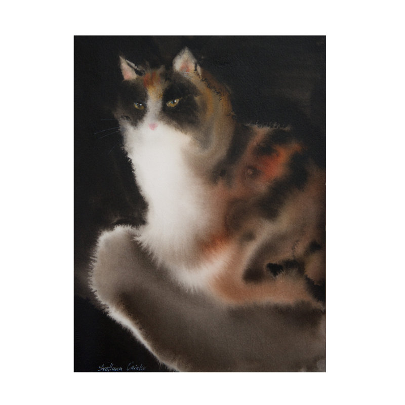 Chat sur toile par Svetlana Orinko, peinture, H 47 po x l 35 po x P 2 po