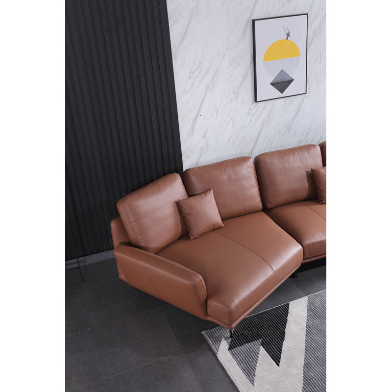 Galaxy Sectional, Russet Brown Genuine Leather, Left Hand Facing