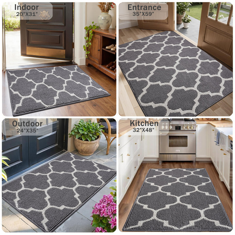 Premium Indoor Outdoor, Non-Slip Absorbent, Resist Dirt, Machine Washable, Entry Decor Rug, 32" W x 48" L, Gray