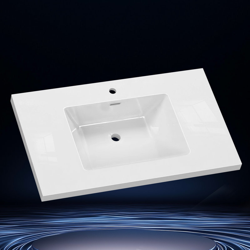 36 in. W x 22 in. D Solid Surface White Rectangular Single Sink Vanity Top with Basin 1 Hole Countertop