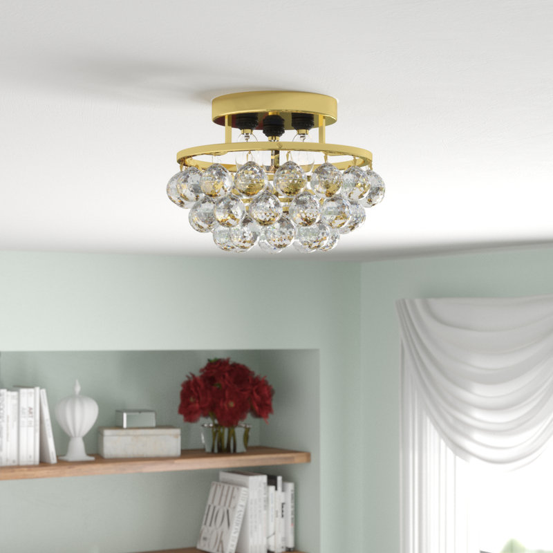 Eustacio Semi Flush Mount, Gold, 15" H x 10" W x 10" D, 3 Lights