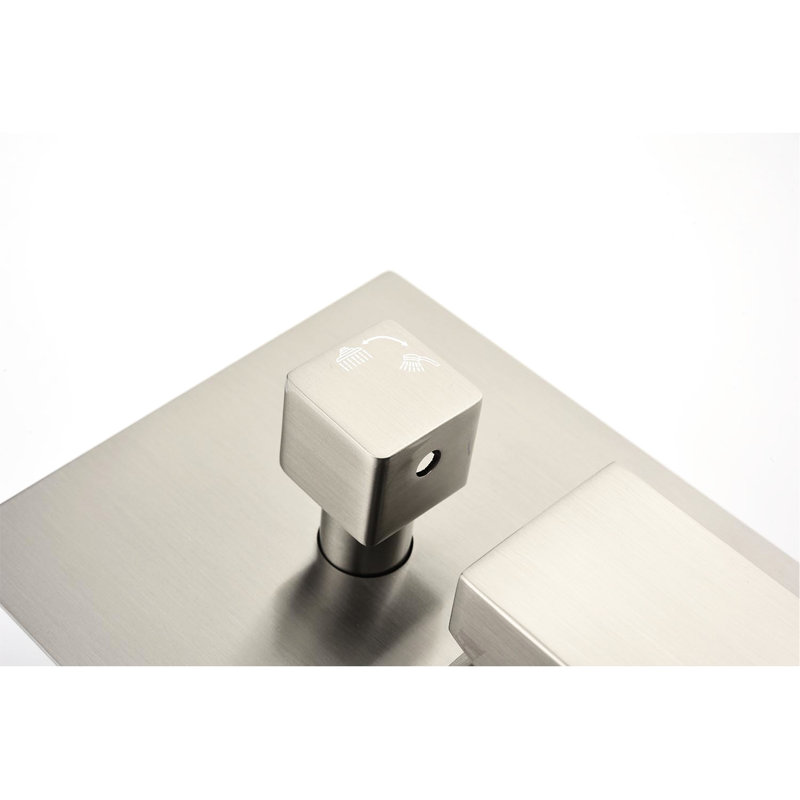 Système de pomme de douche à fixation au plafond, 16 po, laiton et acier inoxydable, nickel brossé, douche de salle de bain, support de massage continu - Accessoire élégant en nickel