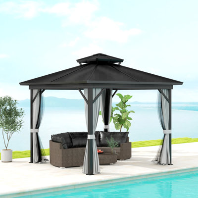 Pavillon de jardin extérieur en aluminium 10 pi x 10 pi, gris clair