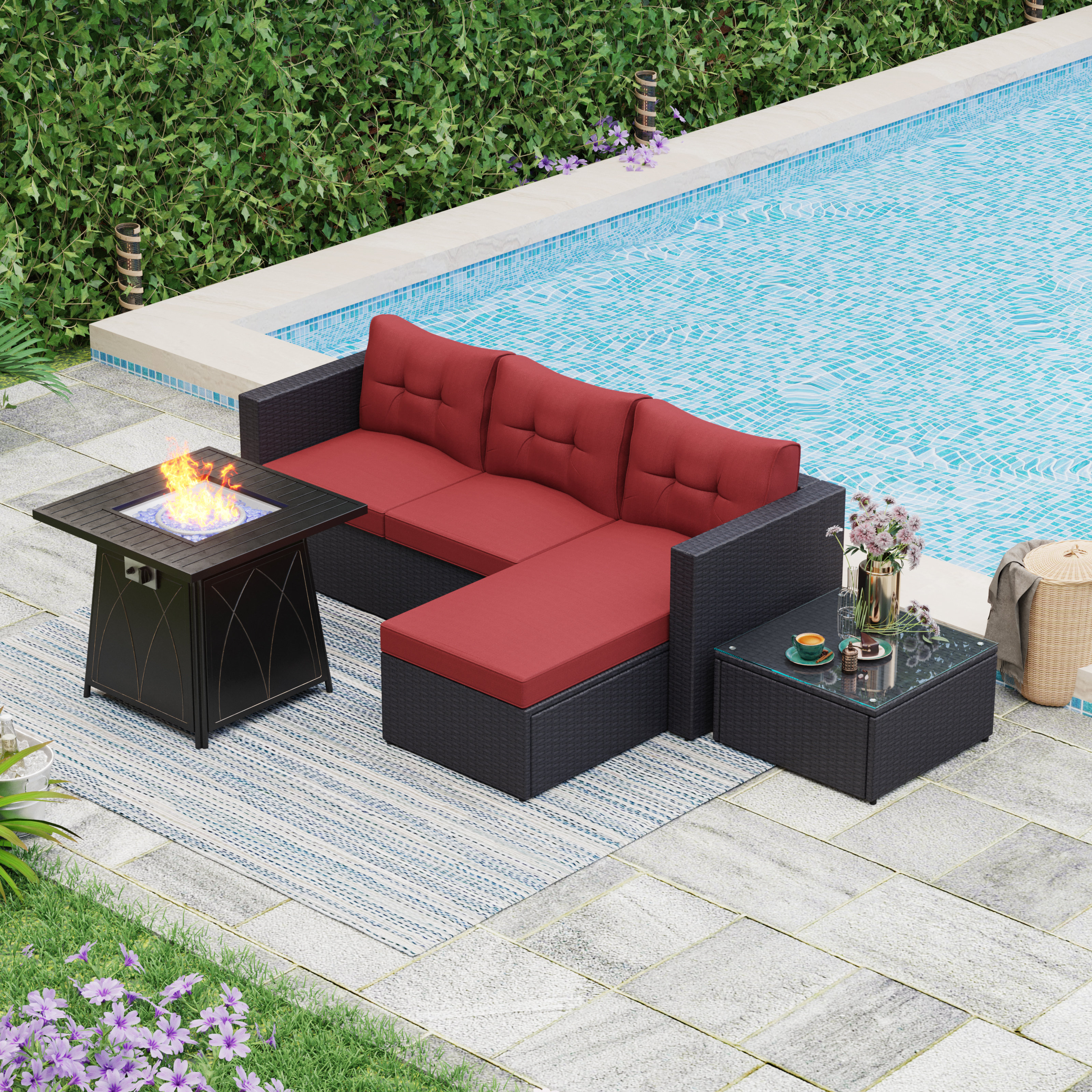 Beoll 3 piece rattan seating group with cushions hot sale