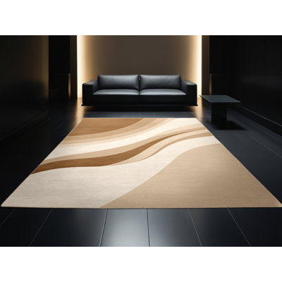 Tapis ombré contemporain Wynsum lavable à la machine en brun - reliure beige
