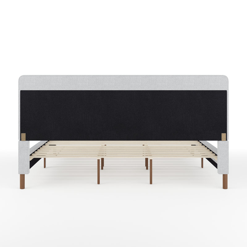 King Gray Linen Upholstered Platform Bed with Wood Frame