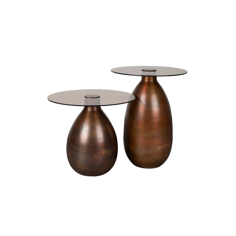 Bronze Finish Iron and Smoked Glass Side Table Set