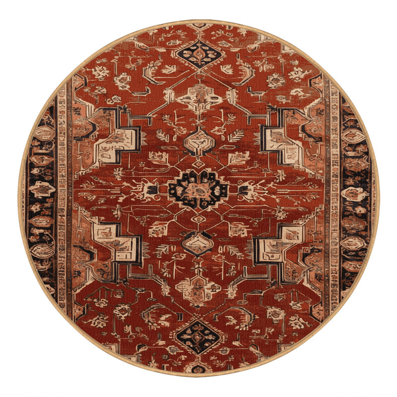 Machine Washable Persian Brown Area Rug, Round 7'