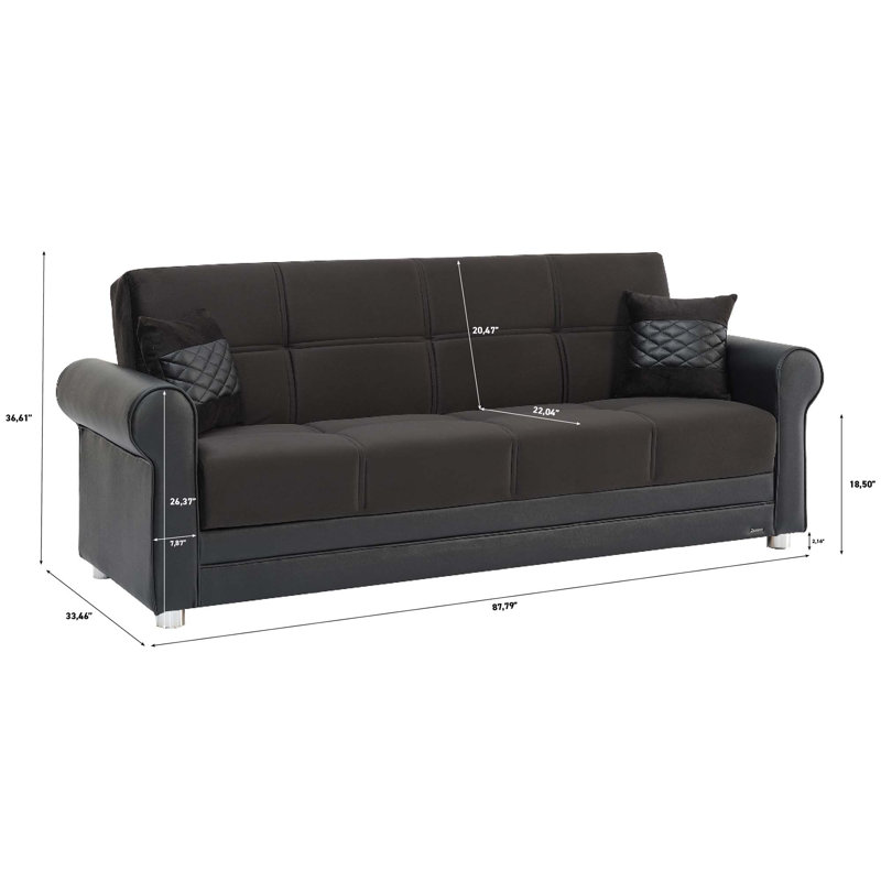 Avalon 86 in. Fabric 3-Seater Twin 3-in-1 Sleeper Sofa Bed with Storage, Nano Black Chenille