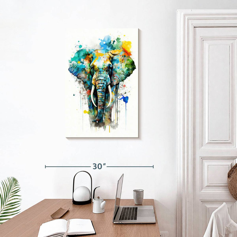 Aquarelle d'éléphant Brampt, H 30 po x l 20 po