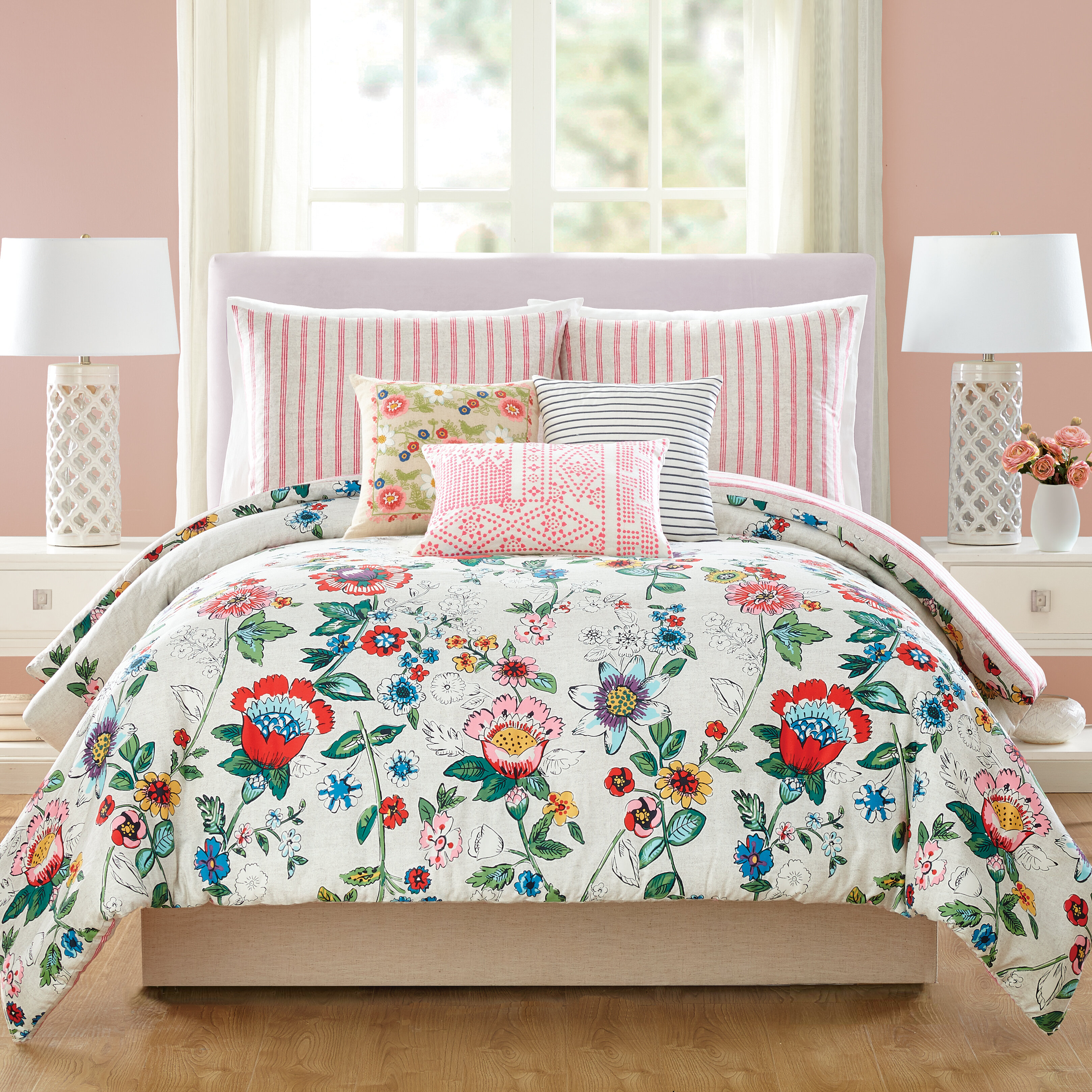 Vera Bradley Coral Floral Cotton Reversible Comforter Set & Reviews