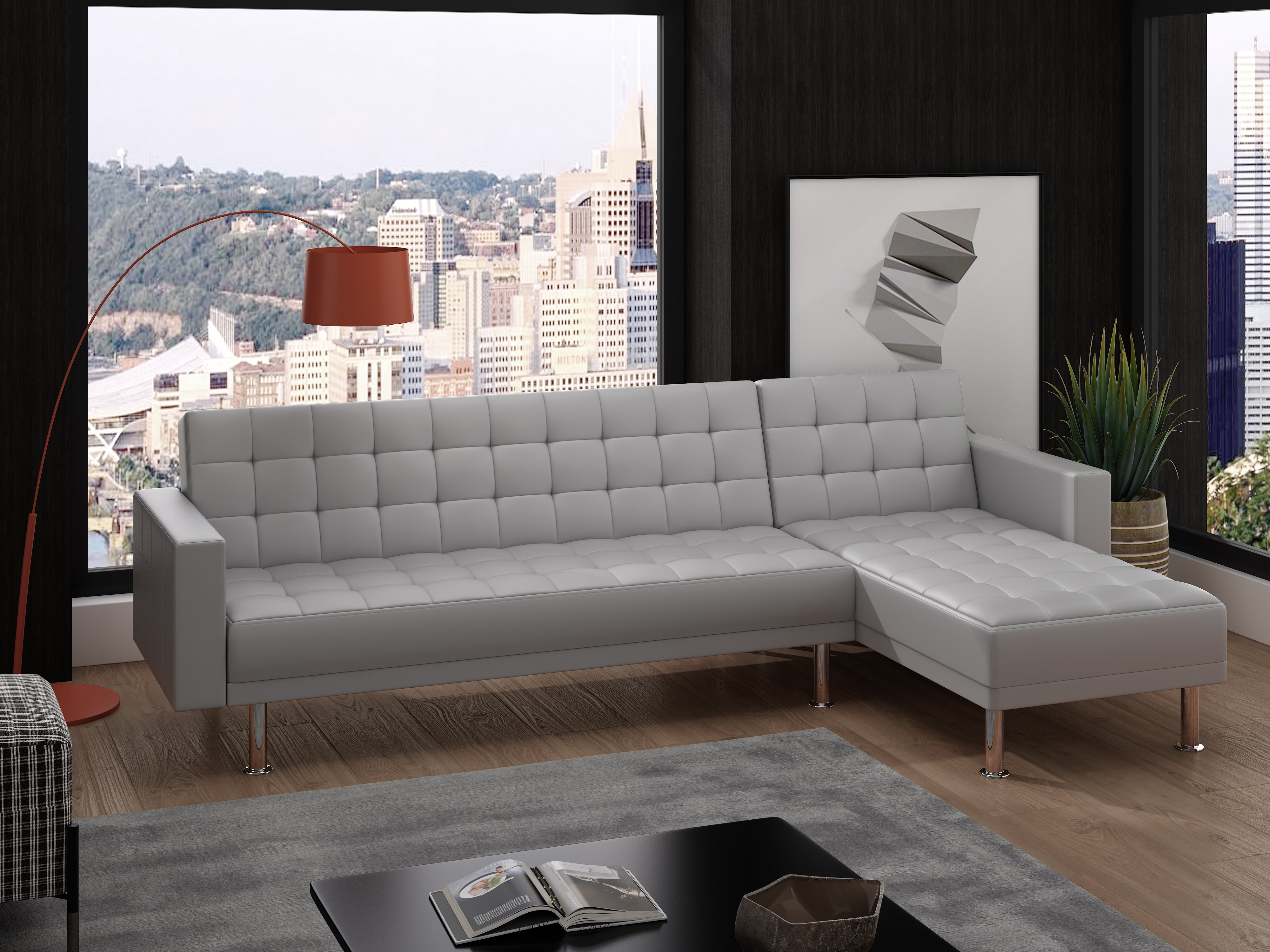 Latitude Run® 117" Wide Faux Leather Reversible Sofa & Chaise & Reviews Wayfair