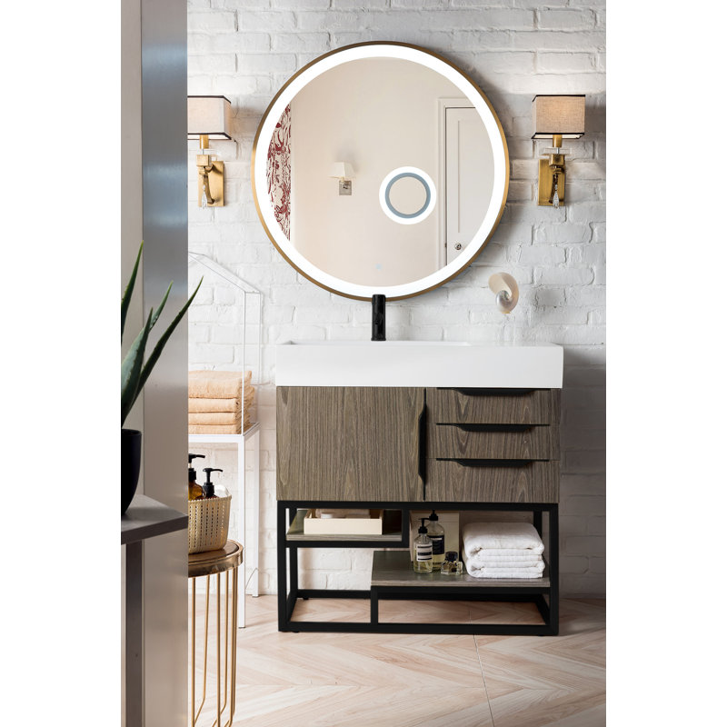 Columbia 35.31'' W Single Vanity, Glossy White, Ash Gray, Brushed Nickel
