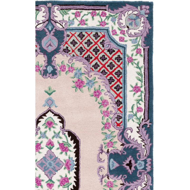 Luxembourg Floral Handmade Tufted Wool Pink/Ivory Area Rug, Square 5' x 5'