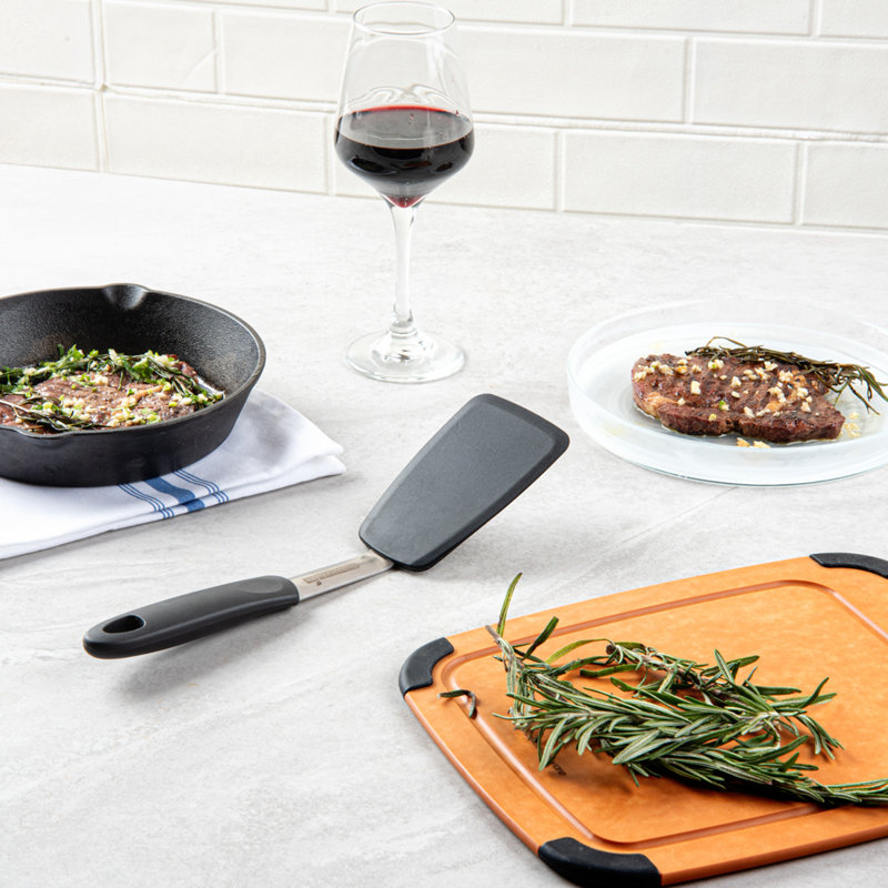 Spatule en silicone pour restaurant 1 quantité 11,9 pouces flexible en silicone résistant à la chaleur, flipper de cuisine noir antiadhésif avec poignée en caoutchouc doux au toucher, conception ergonomique lavable au lave-vaisselle