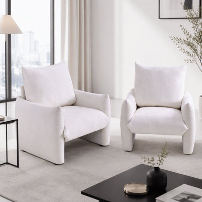 Modern Chenille Accent Chair, 34.3" Oversized Single Sofa Armchair with Plush Cushion, Soft Upholstered Reading Chair for Living Room, Small Space, Be