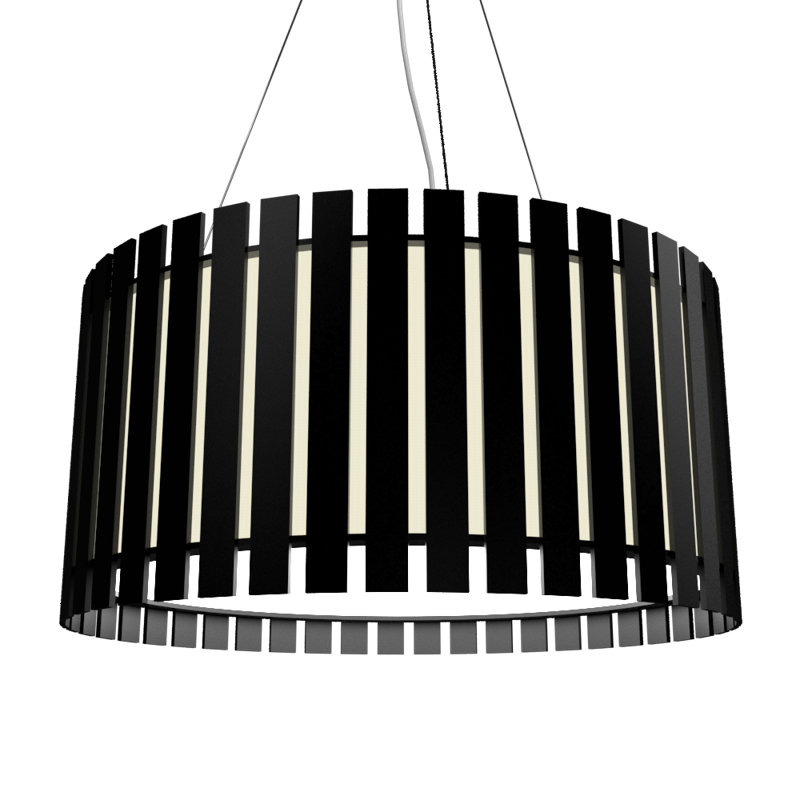 3 - Light Wood Drum Chandelier, Matte Black, 8.58" H x 19.5" W x 19.5" D