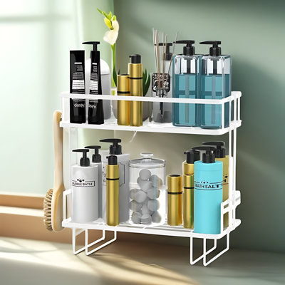 Tablette de rangement au-dessus de la toilette à 2 niveaux, organisateur de salle de bain sans perçage avec fixation murale, conception peu encombrante pour les articles de toilette et les articles essentiels, fabrication en métal résistant à la rouille