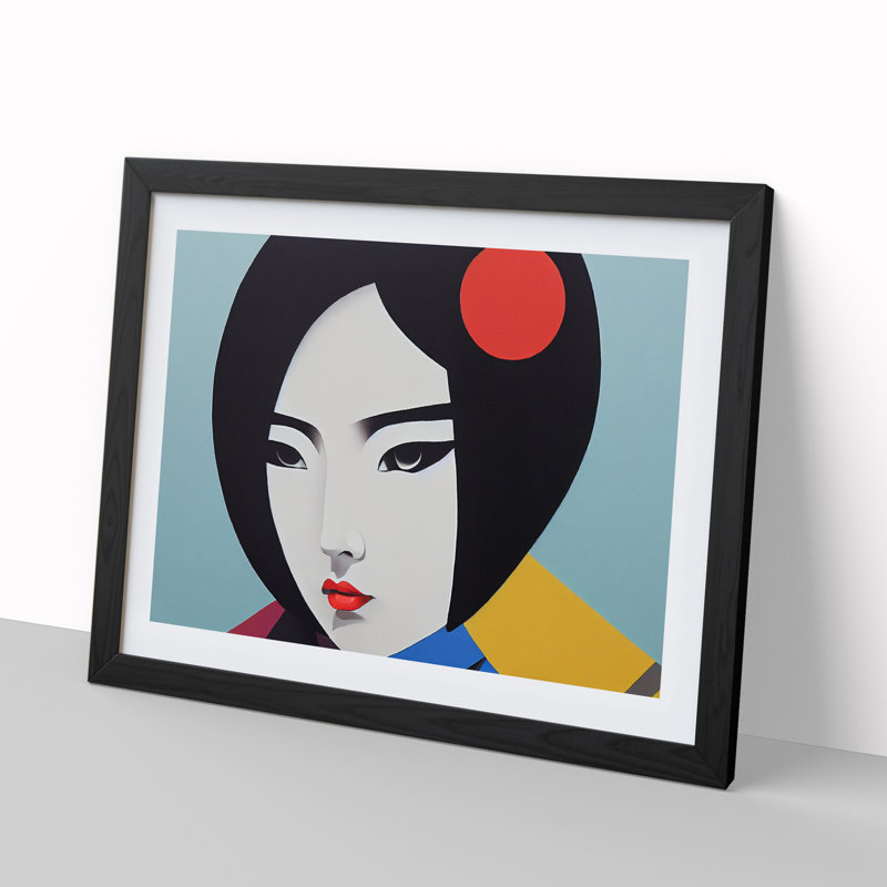 An Abstract Geisha - Framed Print, 25cm H x 34cm W x 2cm D, Black