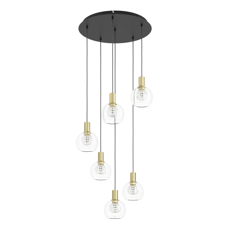 Luminaire suspendu DEL 21 pouces noir et or brossé 3CCT avec abat-jour en verre transparent Nenuphar