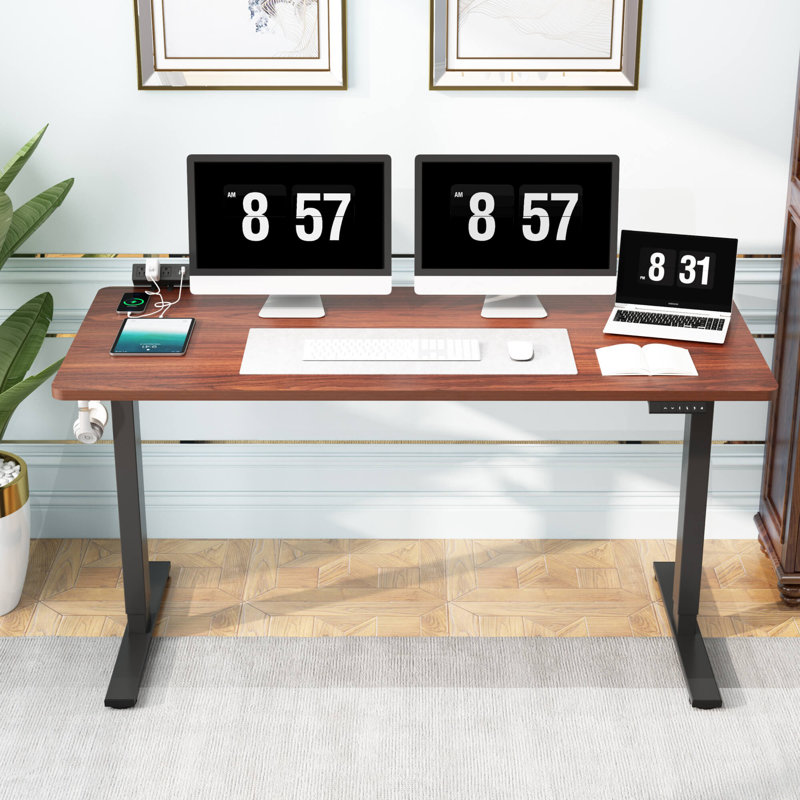 Bureau debout ajustable, bureau entier, L 60 po x P 24 po, Acajou / Noir