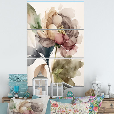 " Blooming Peony In Gray Earth Tones V " 3 - Pieces
