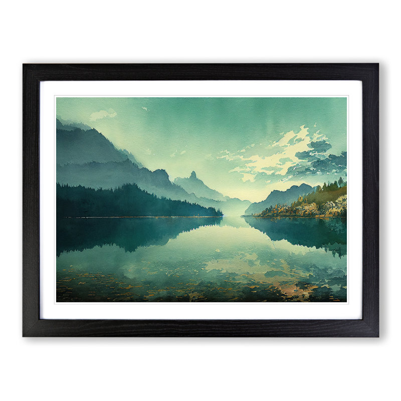 Mountain Lake Watercolour Vol.3 - Framed Print, Black Framed, 46cm H x 64cm W x 2cm D