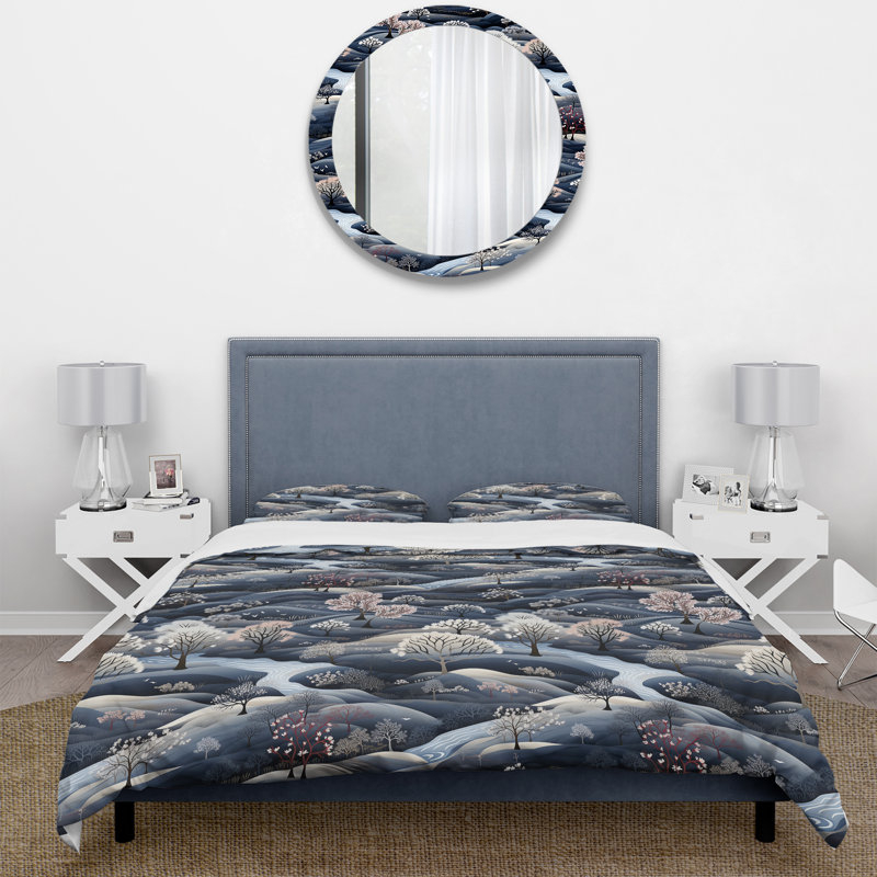 Ensemble de housse de couette à motif scandinave bleu foncé, Housse de couette pour très grand lit et 2 très