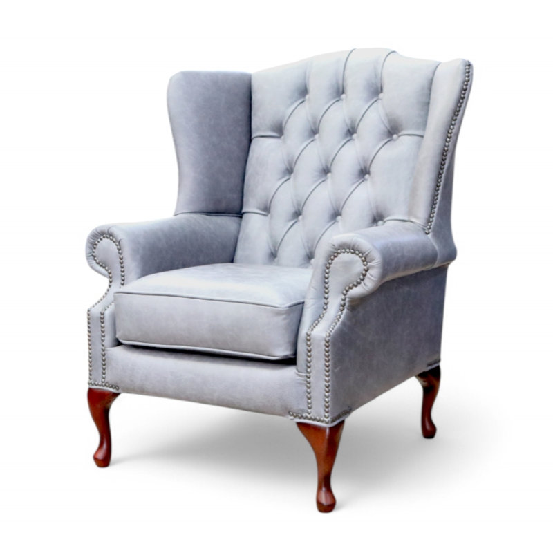 Upholstered Wingback Chair, Cracked Wax Ash