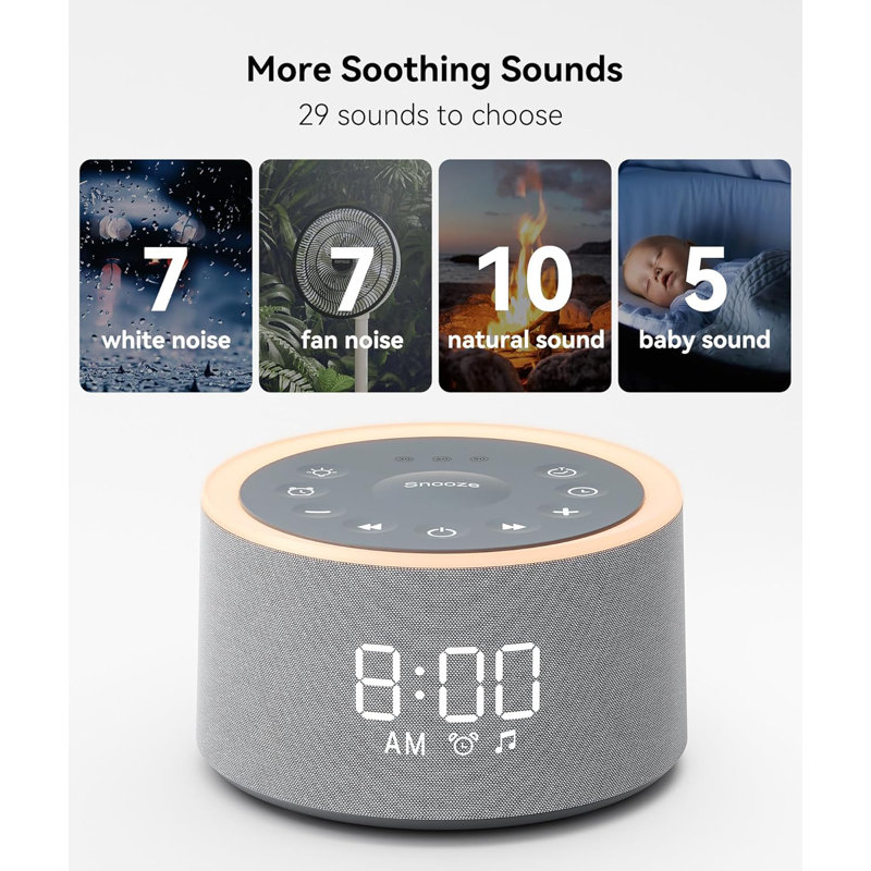 Sound Machine & Alarm Clock Sound Machine For Sleep White Noise Machine With 29 Soothing Sounds Night Light 0-100% Dimmable, White Noise Alarm Clock