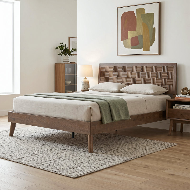 Queen Size Bed Frame, Headboard & Footboard, Solid Wood Platform Bed, Center Metal Legs with 12 Heavy-Duty Slatted Base, Easy Assemble, Noise & Slip-Free, No Box Spring Needed, Barnwood Finish