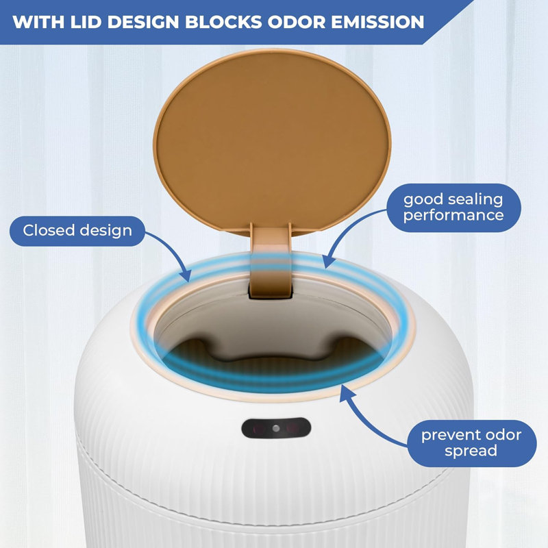 White Plastic Touchless Sensor Wastebasket with Wooden Legs