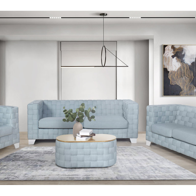 Table basse en chenille bleu sarcelle clair